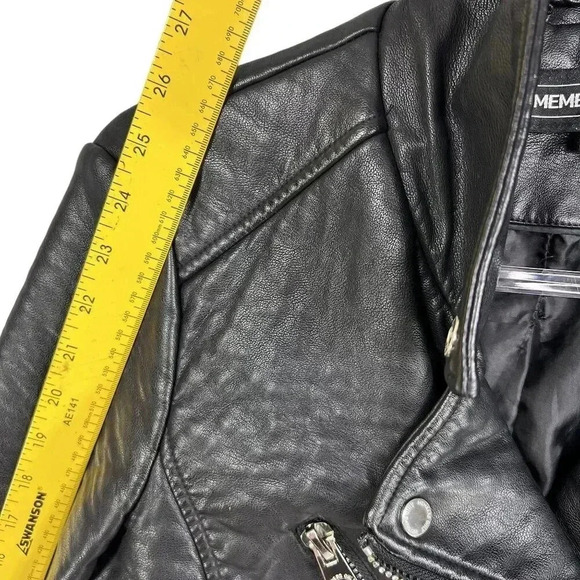 Members Only Womens S Black ASYM Zip Cropped Faux Leather Bomber Moto Jacket Y2K - Picture 11 of 16